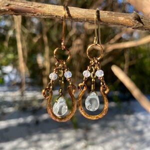 Aquamarine and Opal Hoops